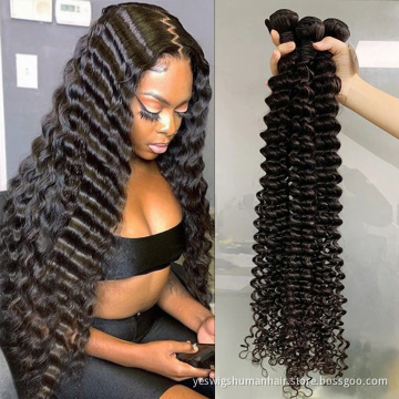 28 30 Inch Raw Brazilian Deep Wave Virgin Human Hair Bundles Cheap Cuticle Aligned Natural Human Hair Weave Bundles Extensions